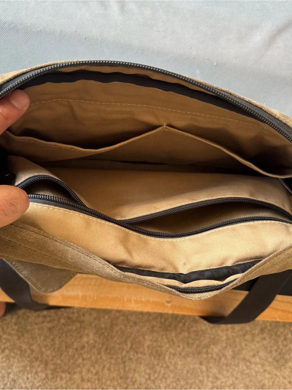 Canvas Messenger Bag with Brown Leather Trim - NutSac